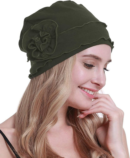 Osvyo Chemo Headwear Turban Cap for Women - Cancer Beanie Hair Loss Sealed Packaging Apparel & Accessories > Clothing Accessories > Headwear osvyo Cotton-army-green One Size 
