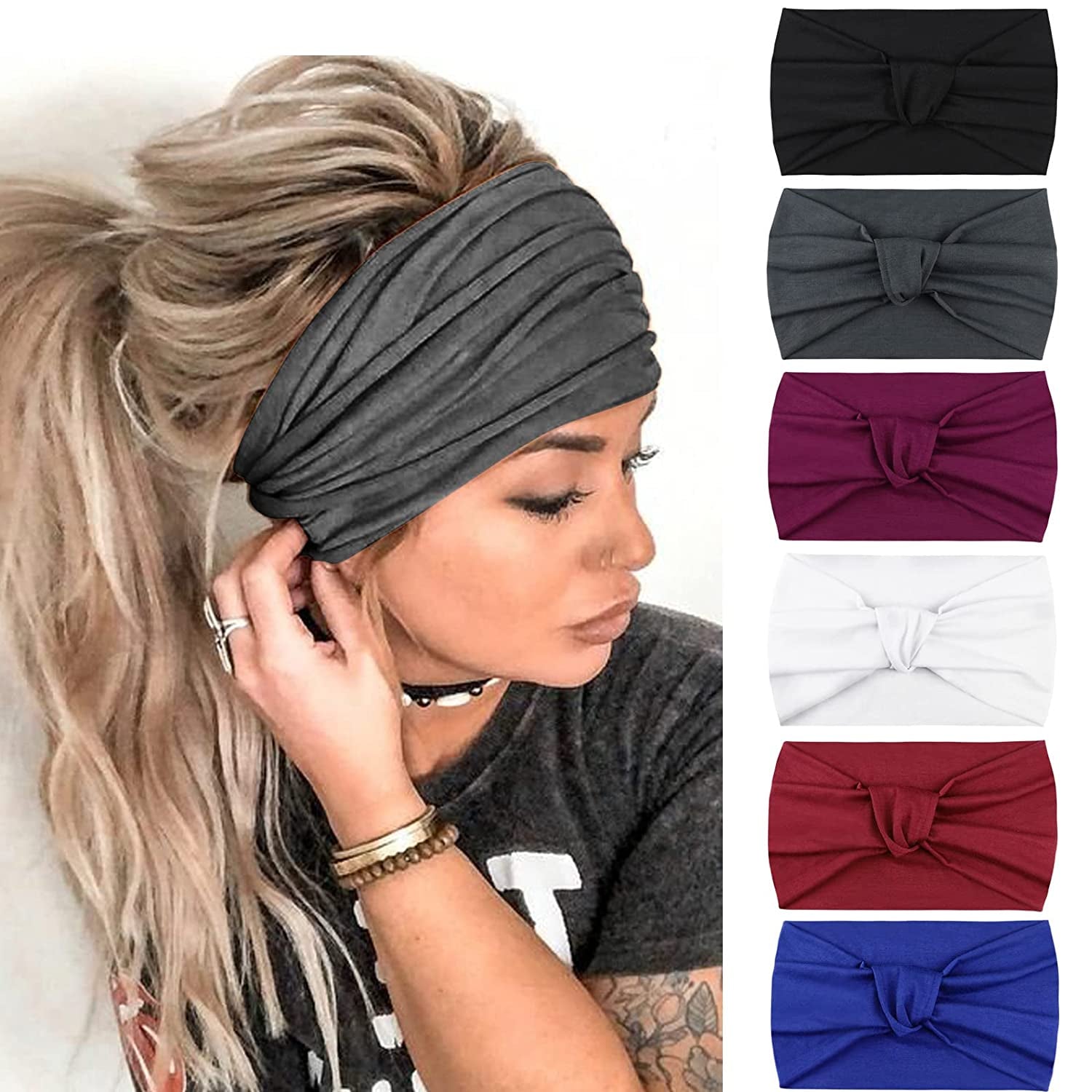 DRESHOW Twist Bow Wire Headbands Vintage Head Wrap Rabbit Ear Wired Hairbands Hair Holder Hair Accessory for Women and Girls 6 Pack Apparel & Accessories > Clothing Accessories > Bandanas & Headties DRESHOW 01 6 Pack A: Wide Knotted Headband  
