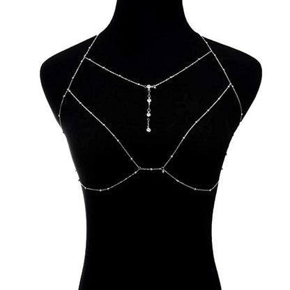 Blindery Sexy Body Chain Rhinestone Silver Chain Bra Layered Body Jewelry Crystal Waist Chain Beaded Body Accessory for Women Apparel & Accessories > Jewelry > Body Jewelry Blindery   