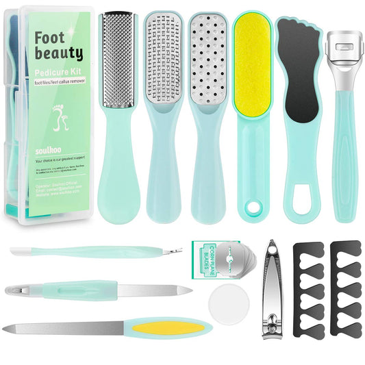 Pedicure Foot File Tools Kit - Professional Feet Corns Callus Remover Shaver Hard Dead Skin Removal Double-Sided Home Professional Wet Dry Use Best Gift for Family Friends Men Women Foot Care Set Health & Beauty > Personal Care > Foot Care soulkoo   