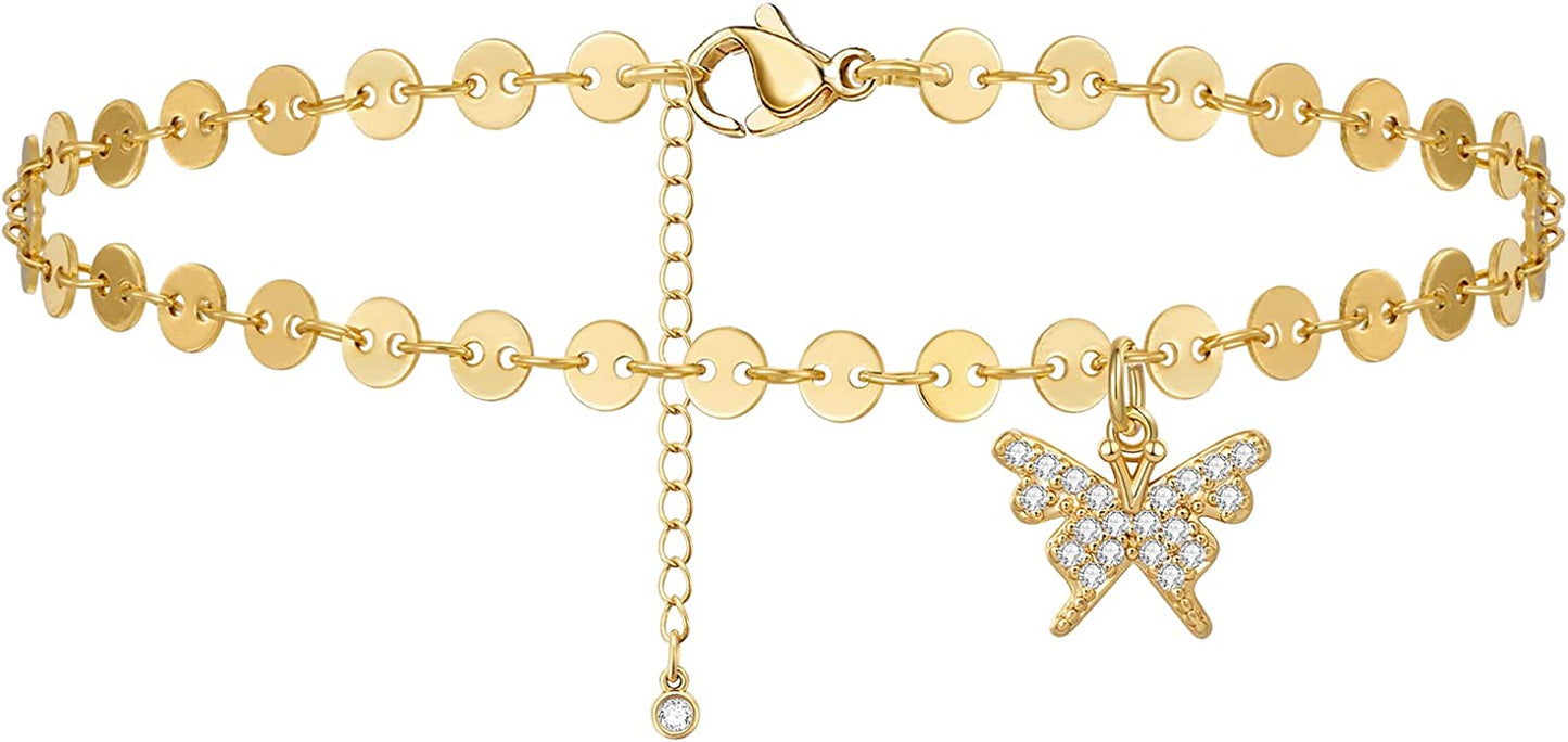 Kissyan Gold Ankle Bracelets for Women, Dainty 14K Gold Plated Anklets Cuban Link Chain Ankles Adjustable Snake Tennis Anklet Bracelet Tiny Beach Foot Jewelry Gifts for Women Girls Apparel & Accessories > Jewelry > Anklets KissYan Gold-Butterfly  