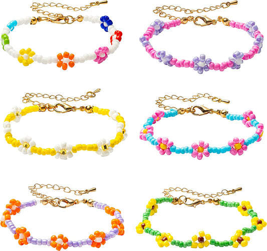 PANTIDE 6Pcs Colorful Daisy Flower Bead Bracelets Set Indie Handmade Beaded Flower Bracelets Anklets Vsco Boho Beach Summer Braided String Y2K Aesthetic Kidcore Jewelry with Flowers for Women Girls Apparel & Accessories > Jewelry > Anklets PANTIDE   