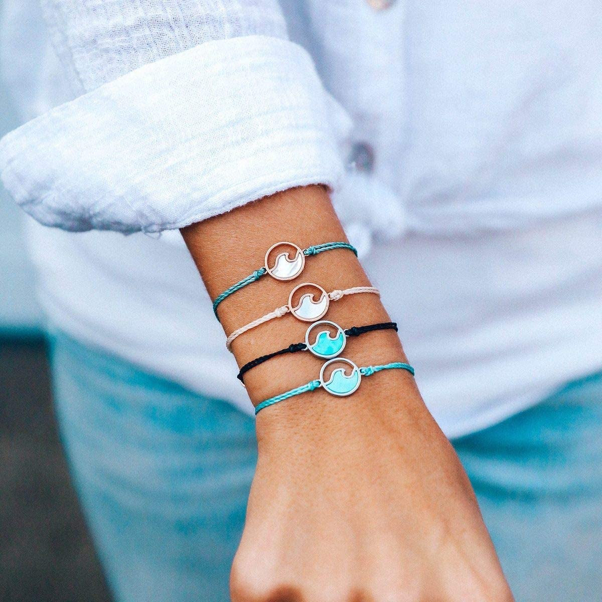 Pura Vida Rose Gold or Silver Stone Wave Bracelet W/Plated Charm - Adjustable Band, 100% Waterproof Apparel & Accessories > Jewelry > Bracelets Pura Vida   
