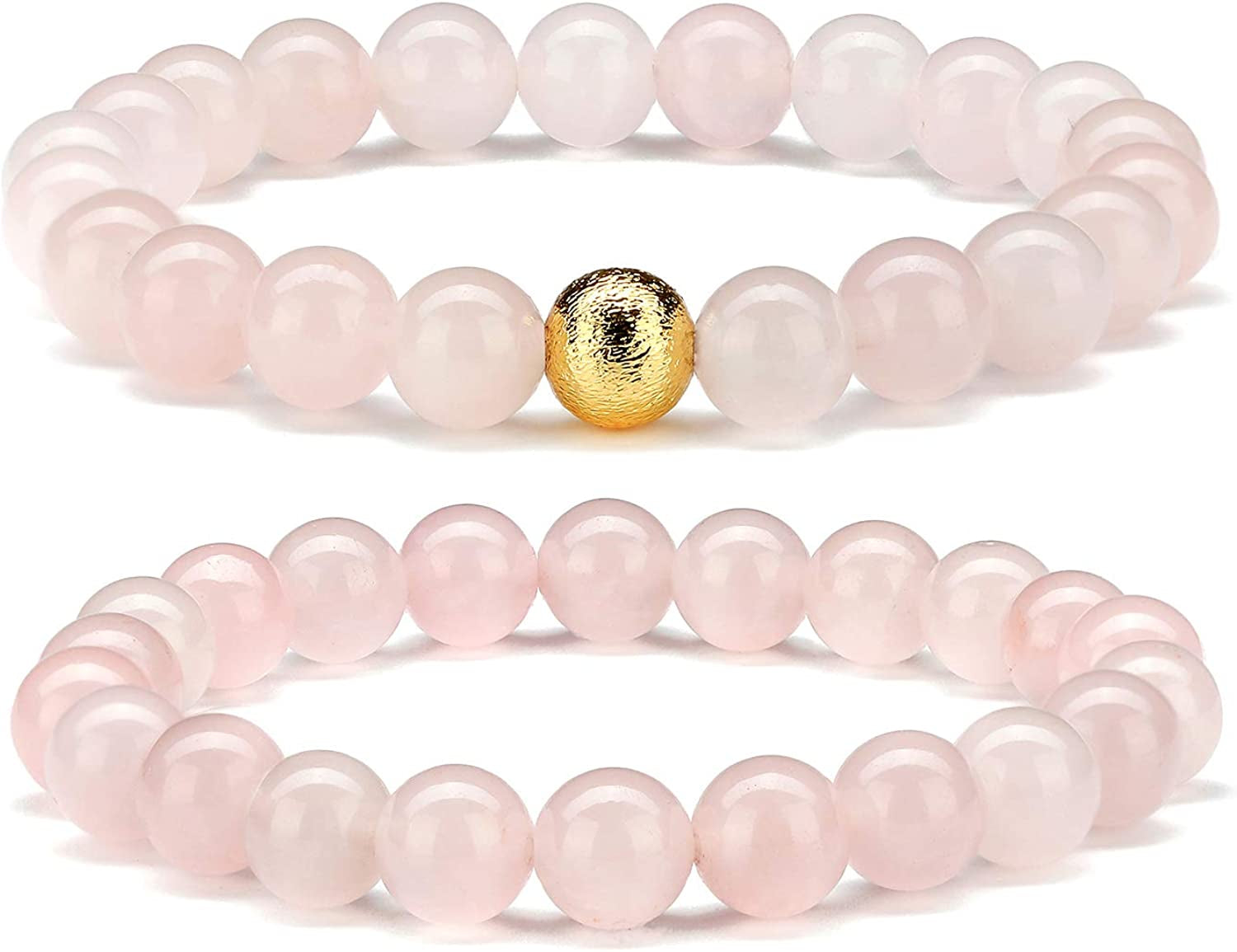 CHOGLE Gemstone Beaded Bracelets for Women - Semi Precious 8Mm round Natural Stone Beads Bracelet - Stretch Strand Bracelet for Girls Apparel & Accessories > Jewelry > Bracelets CHOGLE Rose Quartz Gemstone Stretch Beaded Bracelet  
