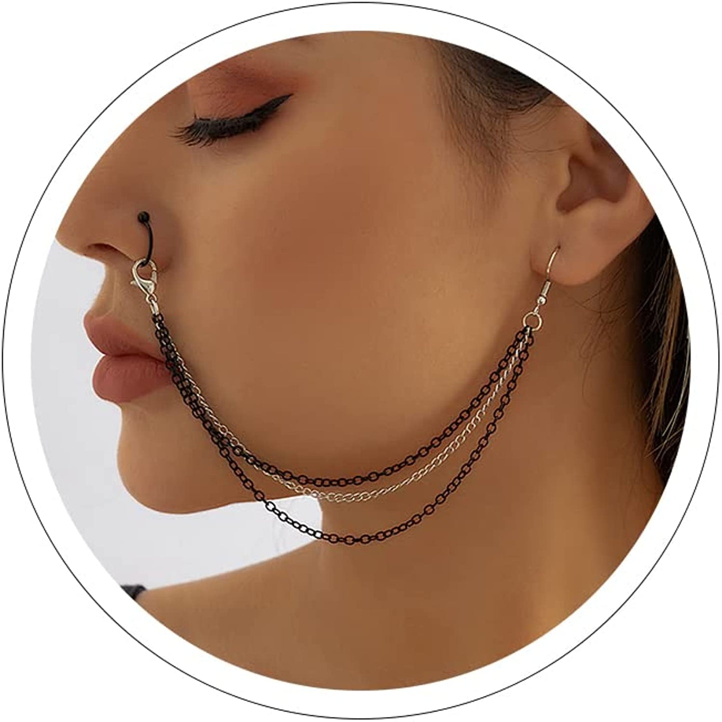 Sora Tuki Fake Septum Fake Nose Ring Non Piercing Body Jewelry Fake Nose Ring Piercing Nose Rings with Chain Nose to Ear Chain Tassel Apparel & Accessories > Jewelry > Body Jewelry Sora Tuki   