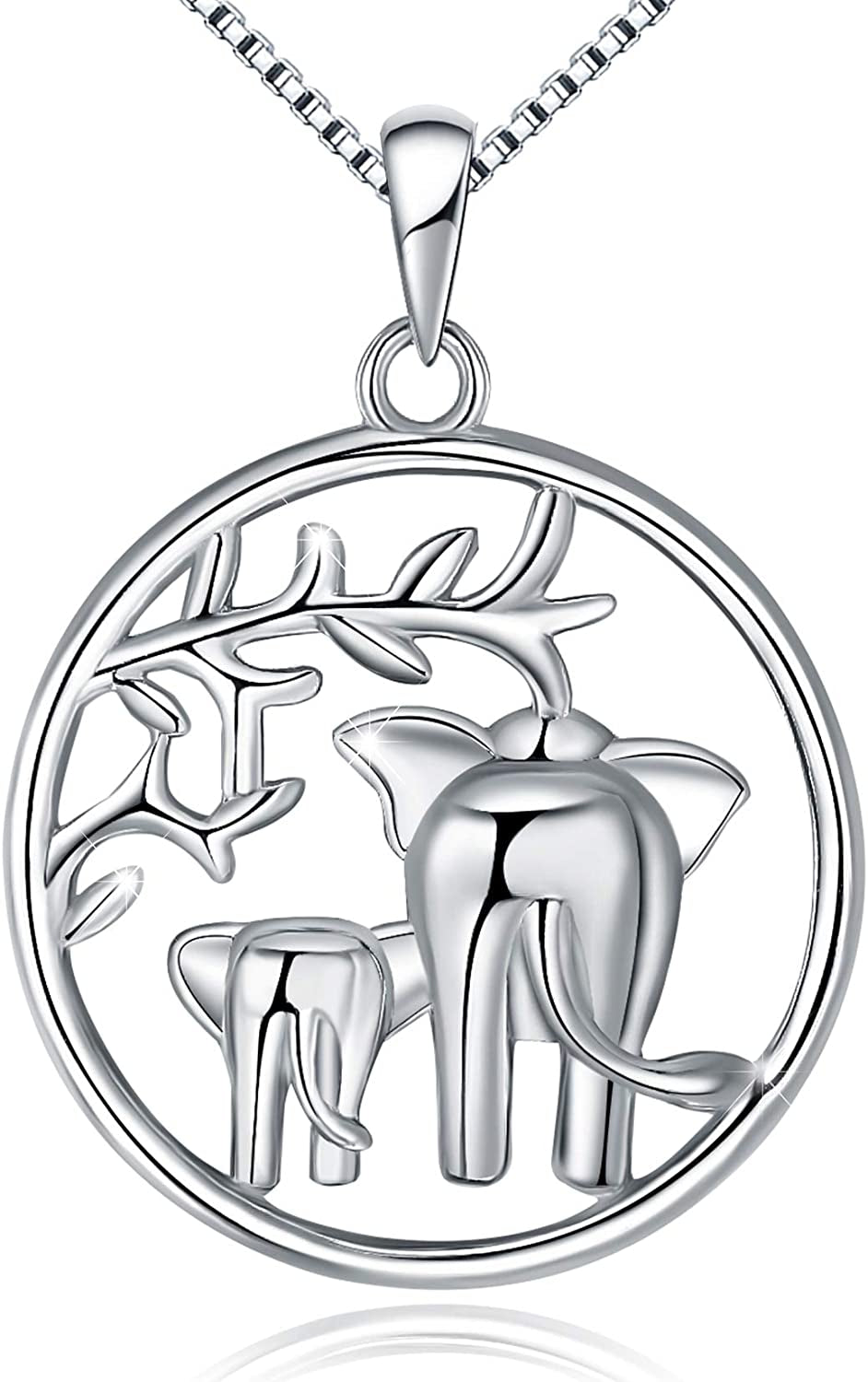 MUATOGIML 925 Sterling Silver Mom Necklace Love Heart Pendant Mama Bear Panda Elephant Sloth Animal Necklaces Mother Son Daughter Jewelry Gifts for Women Mum Family Apparel & Accessories > Jewelry > Anklets MUATOGIML JEWELRY Circle elephant mother daughter  
