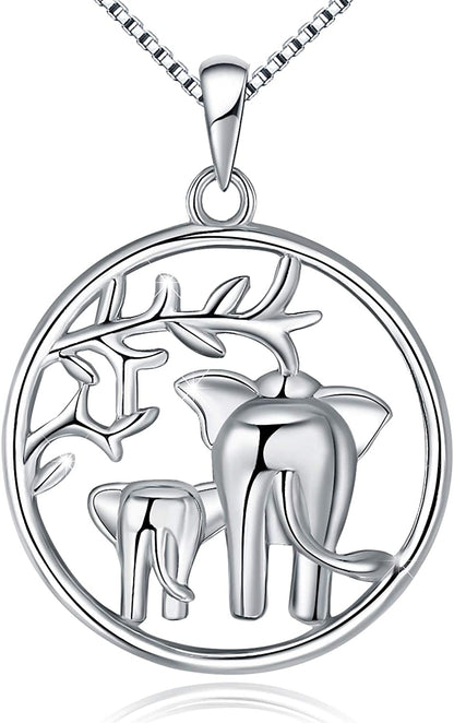 MUATOGIML 925 Sterling Silver Mom Necklace Love Heart Pendant Mama Bear Panda Elephant Sloth Animal Necklaces Mother Son Daughter Jewelry Gifts for Women Mum Family Apparel & Accessories > Jewelry > Anklets MUATOGIML JEWELRY Circle elephant mother daughter  