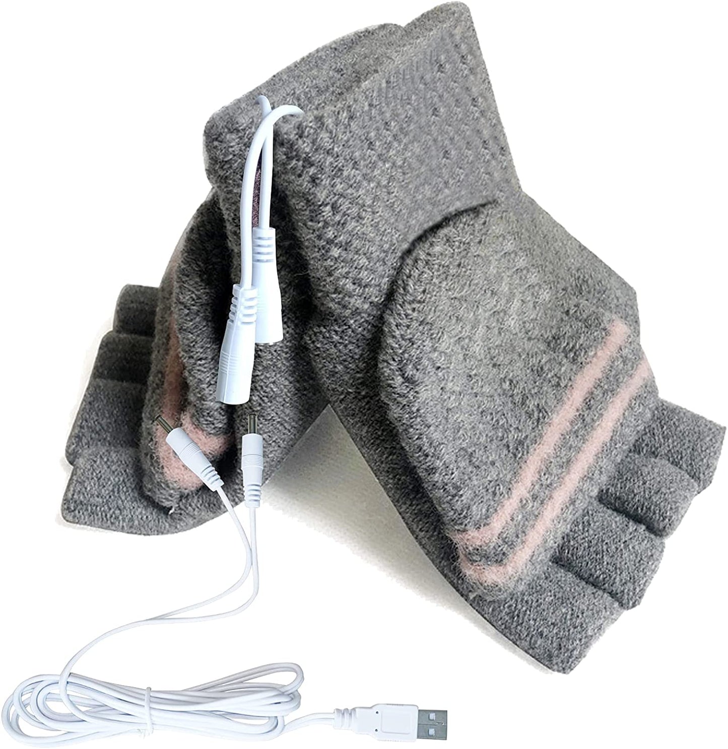 Women'S & Men'S USB Heated Gloves Mitten Full & Half Fingerless Winter Hands Warmer Laptop Gloves Apparel & Accessories > Clothing Accessories > Gloves & Mittens Winmany New Grey  