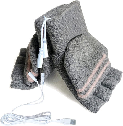 Women'S & Men'S USB Heated Gloves Mitten Full & Half Fingerless Winter Hands Warmer Laptop Gloves Apparel & Accessories > Clothing Accessories > Gloves & Mittens Winmany New Grey  