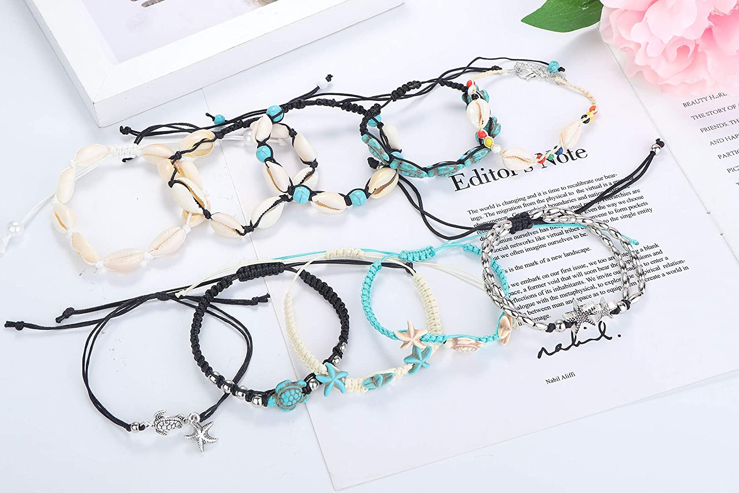 LOYALLOOK 10PCS Shell Turtle Ankle Bracelets Handmade Boho Anklet Jewelry Adjustable Natural Cowrie Shell Beach Bead Anklet for Women Apparel & Accessories > Jewelry > Anklets LOYALLOOK   