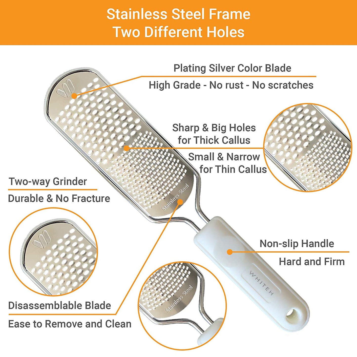 Colossal Foot Rasp Foot File and Callus Remover, Best Foot Care Pedicure Metal Surface Tool to Remove Hard Skin, Can Be Used on Both Wet and Dry Feet, Surgical Grade Stainless Steel File Health & Beauty > Personal Care > Foot Care Whiteh   