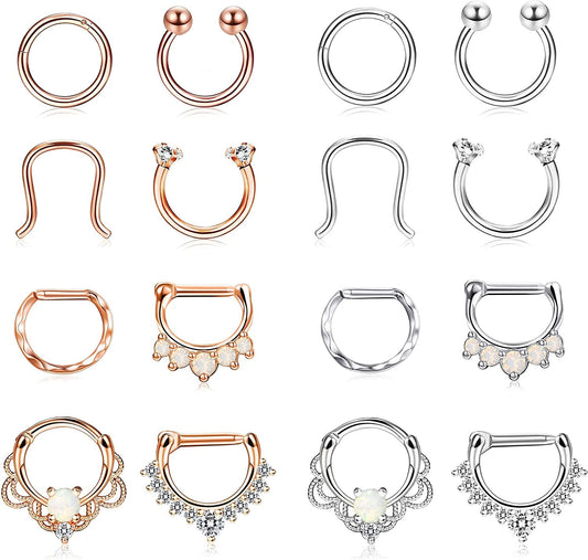 FINREZIO 16PCS 16G Stainless Steel Septum Piercing Nose Rings Hoop Tragus Cartilage Retainer Body Piercing Jewelry Apparel & Accessories > Jewelry > Rings FINREZIO Rose gold+Silver  