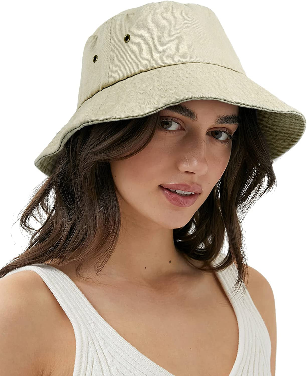 Bucket Hat for Women Men Canvas Washed Cotton Trendy Distressed Womens Summer Beach Sun Hats with Detachable Strings Apparel & Accessories > Clothing Accessories > Hats KYLIE MAX 07-light Khaki Medium 