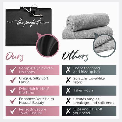 Ultra-Fine Microfiber Hair Towel Wrap & Wet/Dry Detangling Hair Brush - the Perfect Haircare - Anti-Frizz Turban for Curly or Wavy Haired Women Girls & Kids - Quick Drying - Good for Travel (Black) Health & Beauty > Personal Care > Hair Care THE PERFECT HAIRCARE   