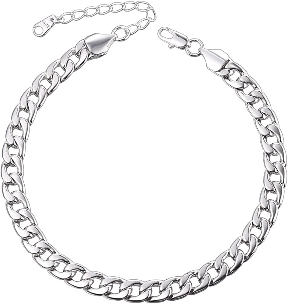 Women Girls Barefoot Jewelry 18K Gold or Rose Gold Stainless Steel Heart / Rope / Figaro / Cuban Chain Anklet Foot Bracelet, 25-30 CM Long Apparel & Accessories > Jewelry > Anklets U7 Jewelry 01.Platinum  