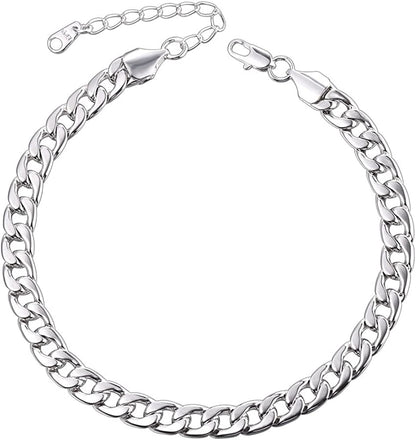 Women Girls Barefoot Jewelry 18K Gold or Rose Gold Stainless Steel Heart / Rope / Figaro / Cuban Chain Anklet Foot Bracelet, 25-30 CM Long Apparel & Accessories > Jewelry > Anklets U7 Jewelry 01.Platinum  