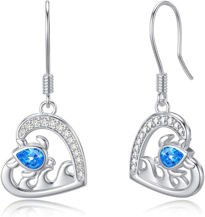POPKIMI Christmas Gifts Dangle Earrings Frog/Wolf/Dragonfly/Dog Cat Pet Paw Print/Hummingbird /Sea Turtle/Sloth Dangle Drop Hook Earrings Opal Crystal Sterling Silver Cute Animal Dangle Earrings Animal Jewelry Birthday Christmas Gift Apparel & Accessories > Jewelry > Earrings POPKIMI Sea Turtle  