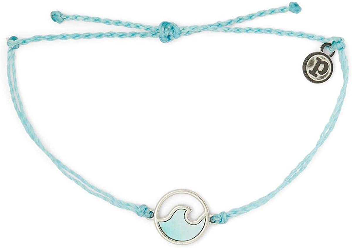Pura Vida Rose Gold or Silver Stone Wave Bracelet W/Plated Charm - Adjustable Band, 100% Waterproof Apparel & Accessories > Jewelry > Bracelets Pura Vida Blue  
