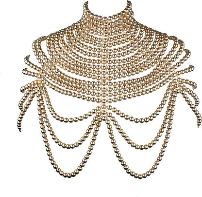 Ccbodily Pearl Body Chain Bra - Fashion Shoulder Necklaces Bra Chain Body Jewelry Apparel & Accessories > Jewelry > Body Jewelry CCbodily A-GOLD  