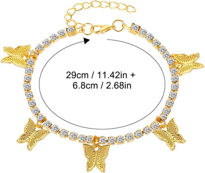 Dainty Zircon Tennis Anklet Bracelets Cute Butterfly Charm Anklets Adjustable Stackable Boho Anklet for Teen Girls Mom Beach Jewelry Birthday (Gold, One Size) Apparel & Accessories > Jewelry > Anklets Generic   