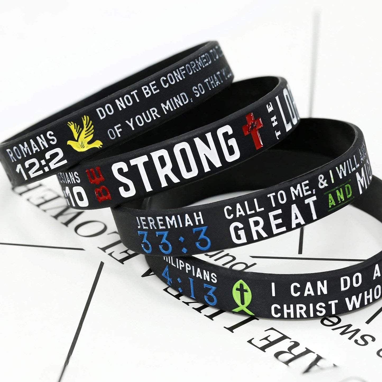 FINREZIO 8-16PCS Religious Silicone Bracelet with Bible Verses Christian Wristbands Grace Power Hope Faith Strength Inspirational Bracelets Set for Religious Gifts Apparel & Accessories > Jewelry > Bracelets FINREZIO   