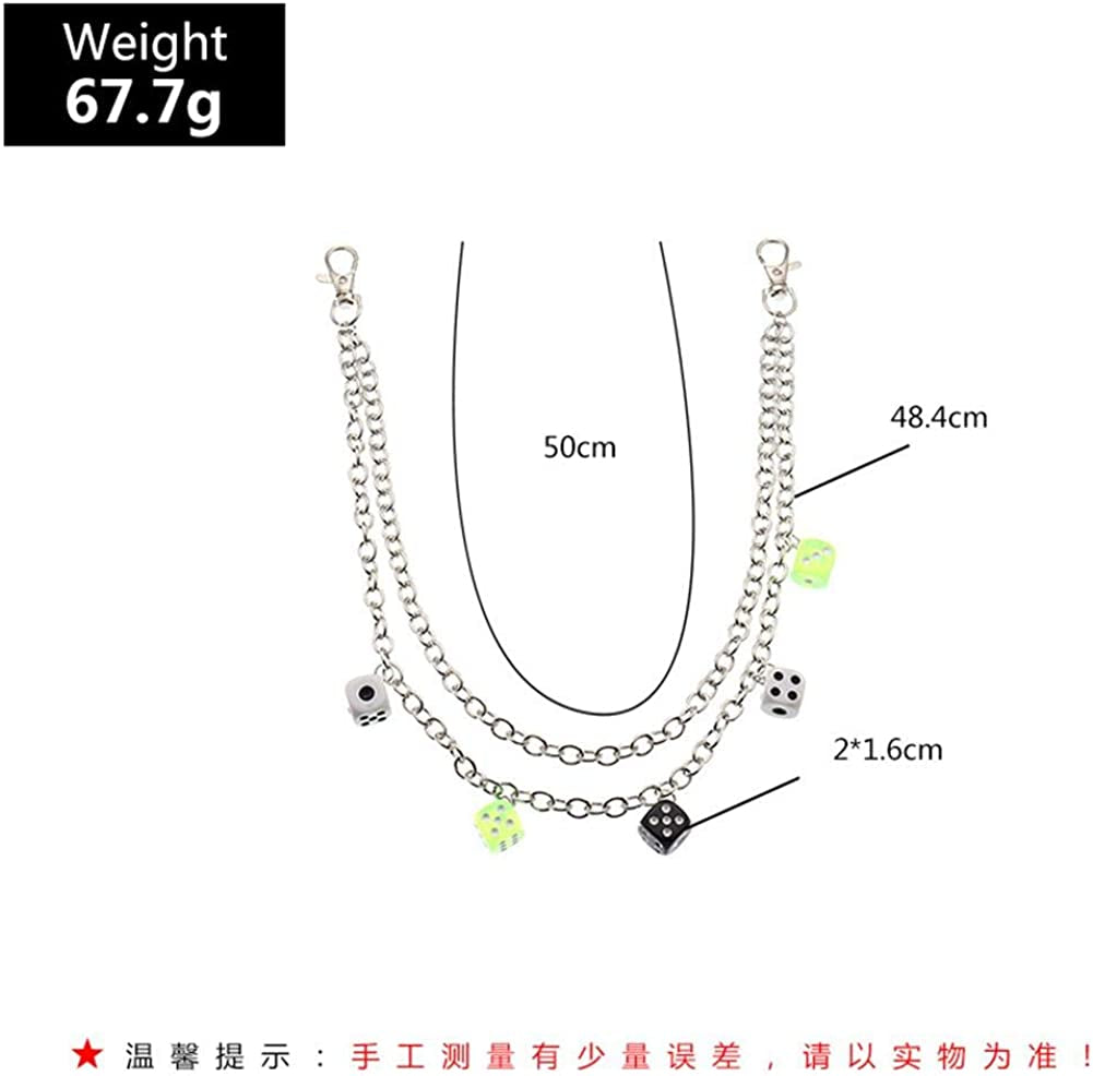 Punk Mushroom Dice Gummy Bear Pendant Pocket Wallet Chain Silver Color Butterfly Dinosaur Jean Pants Belt Chains Hip Hop Thorn Waist Belly Body Chain for Women Girls Jewelry(Dice) Apparel & Accessories > Jewelry > Body Jewelry U ONE   