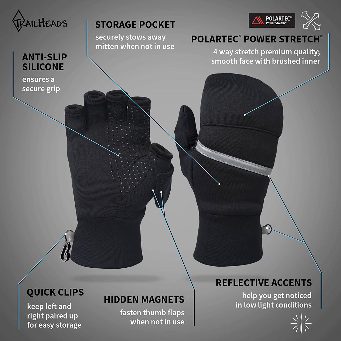 Trailheads Power Stretch Convertible Mittens - Women’S Fingerless Gloves Apparel & Accessories > Clothing Accessories > Gloves & Mittens TrailHeads   
