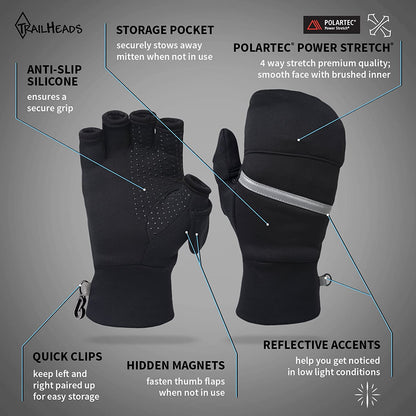 Trailheads Power Stretch Convertible Mittens - Women’S Fingerless Gloves Apparel & Accessories > Clothing Accessories > Gloves & Mittens TrailHeads   