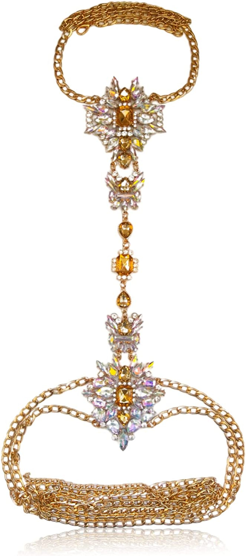 NABROJ Crystal Body Chains Jewelry for Women Sexy Rhinestone Bra plus Size Gold Waist Chest Chain -Shoulder Necklace Festival Body Chain Costume Jewelry Apparel & Accessories > Jewelry > Body Jewelry NABROJ Tawny AB  