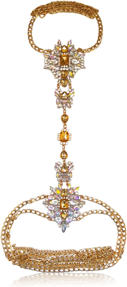 NABROJ Crystal Body Chains Jewelry for Women Sexy Rhinestone Bra plus Size Gold Waist Chest Chain -Shoulder Necklace Festival Body Chain Costume Jewelry Apparel & Accessories > Jewelry > Body Jewelry NABROJ Tawny AB  