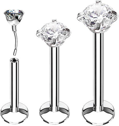 Bodyj4You 3PC Labret Tragus Stud Earrings | 16G Surgical Stainless Steel CZ Crystal | Monroe Helix Cartialge Conch Medusa Lip | Body Piercing Jewelry Set Apparel & Accessories > Jewelry > Body Jewelry BodyJ4You Silvertone, Threadless  