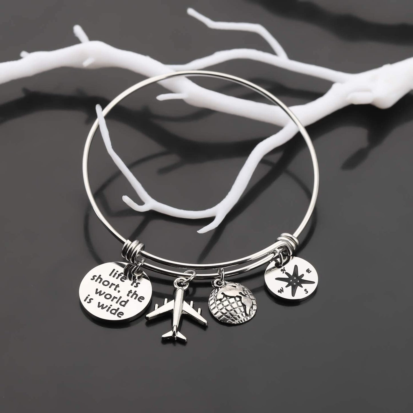 Gzrlyf Traveler Bracelet Wanderlust Bracelet Journey Jewelry Life Is Short the World Is Wide Bracelet World Travel Gift Tourists Gift Apparel & Accessories > Jewelry > Bracelets Gzrlyf   