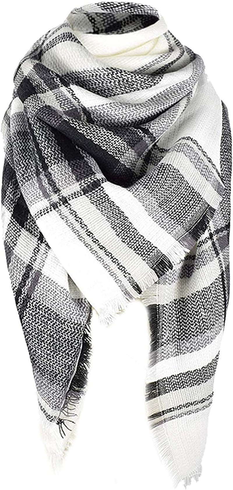Century Star Women'S Stylish Warm Tassels Soft Plaid Tartan Scarf Winter Large Blanket Wrap Shawl Apparel & Accessories > Clothing Accessories > Scarves & Shawls Century Star White Black One Size 