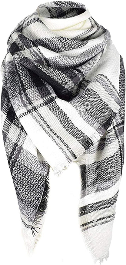 Century Star Women'S Stylish Warm Tassels Soft Plaid Tartan Scarf Winter Large Blanket Wrap Shawl Apparel & Accessories > Clothing Accessories > Scarves & Shawls Century Star White Black One Size 