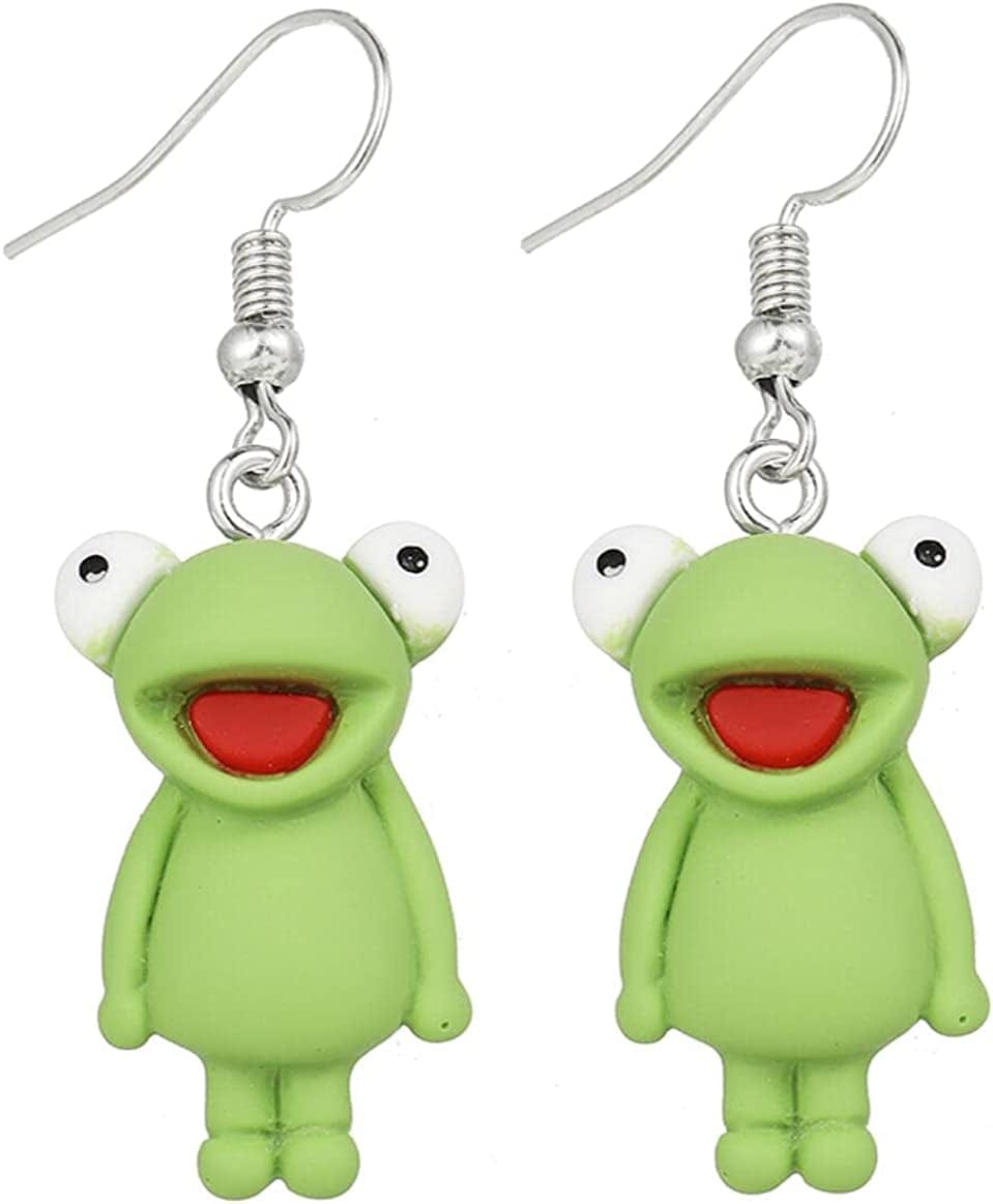 1-12 Pairs Funny Earrings Rubber Duck Gummy Bear Goldfish Water Bottle Strawberry Mushroom Boba Tea Butterfly Cloud Flowers Dinosaur Egg Earrings Frog Green
