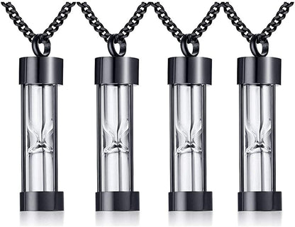 1-5 Pcs Stainless Steel Timeless Hourglass Glass Necklace Charm Cremation Urn Ash Holder Pendant Necklace Keepsake Memorial Jewelry for Men Women with Chain Black hourglass / 4* pendants