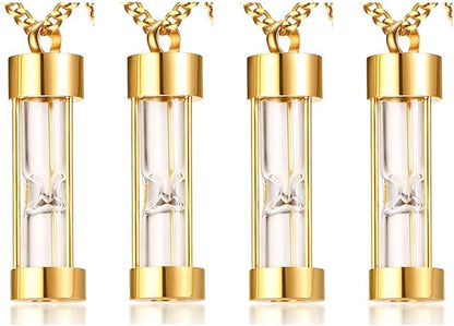 1-5 Pcs Stainless Steel Timeless Hourglass Glass Necklace Charm Cremation Urn Ash Holder Pendant Necklace Keepsake Memorial Jewelry for Men Women with Chain Gold plated-hourglass / 4* pendants