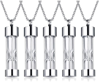 1-5 Pcs Stainless Steel Timeless Hourglass Glass Necklace Charm Cremation Urn Ash Holder Pendant Necklace Keepsake Memorial Jewelry for Men Women with Chain Silver hourglass / 5* pendants
