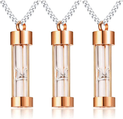 1-5 Pcs Stainless Steel Timeless Hourglass Glass Necklace Charm Cremation Urn Ash Holder Pendant Necklace Keepsake Memorial Jewelry for Men Women with Chain Rose Gold-hourglass / 3* pendants