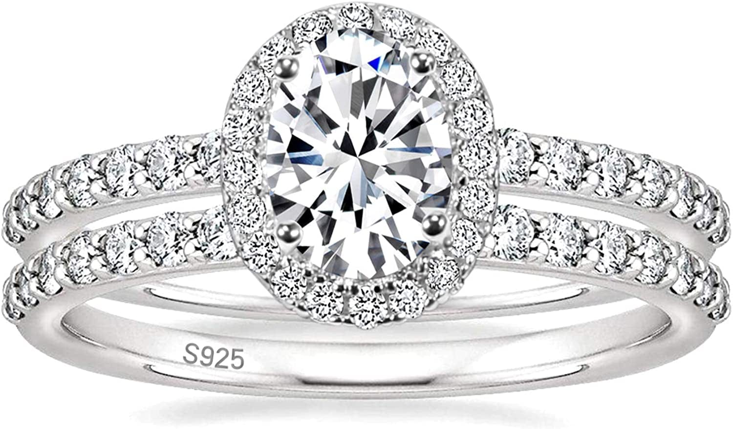 1.5CT 925 Sterling Silver Cubic Zirconia Bridal Rings Sets Oval Cut CZ Engagement Rings Wedding Band for Women Size 3-13 Silver / 10