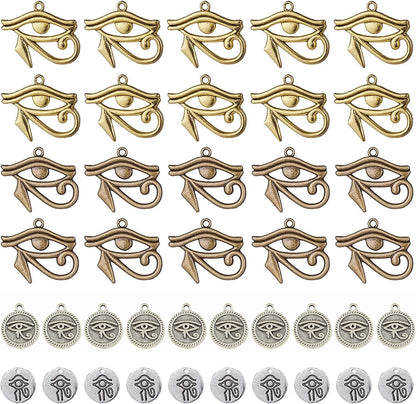 1 Box 40Pcs 4 Styles Eye of Horus Charms Pendants Craft Supplies Tibetan Silver Metal Charms Pendant for Jewelry Making