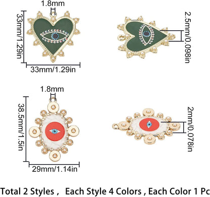 1 Box 8 Styles Evil Eye Charms Heart Oval Shape Alloy Enamel Golden Plated Flatback Pendants Pearl Carved with Hoop for Jewelry DIY Making Bracelets Necklaces Supplies Accessories
