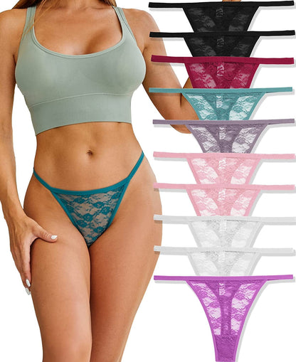 10/6 Pack G-String Thongs for Women Sexy Lace Low Rise Underwear for Ladies No Show T-Back Tanga Panties E 10 Pack a New Color / Small