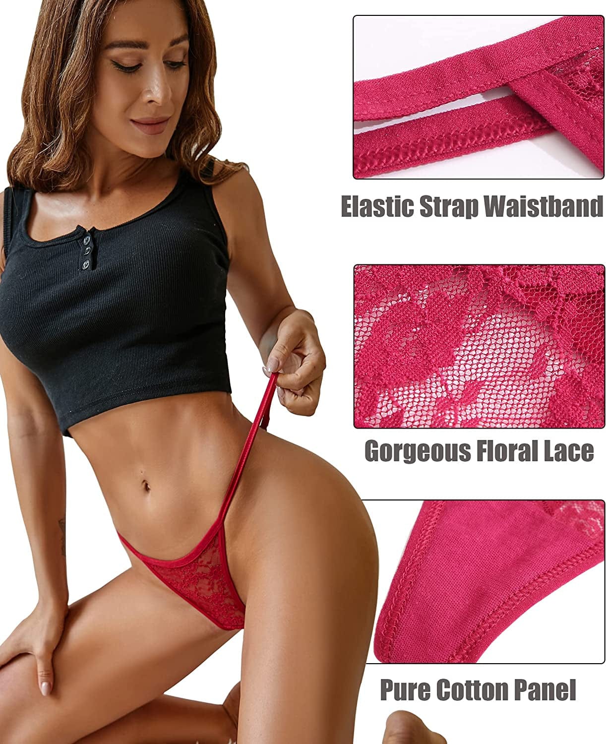 10/6 Pack G-String Thongs for Women Sexy Lace Low Rise Underwear for Ladies No Show T-Back Tanga Panties