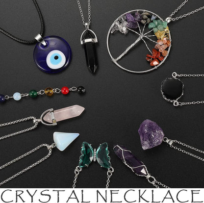 10 Pcs Crystals Pendant Necklace for Women, Silver Tree of Life Wire Wrapped Healing Crystal Stone Necklace, Evil Eye Necklace, Chakra Necklace, Hexagonal Crystal Bohemian Necklaces Set for Gifts