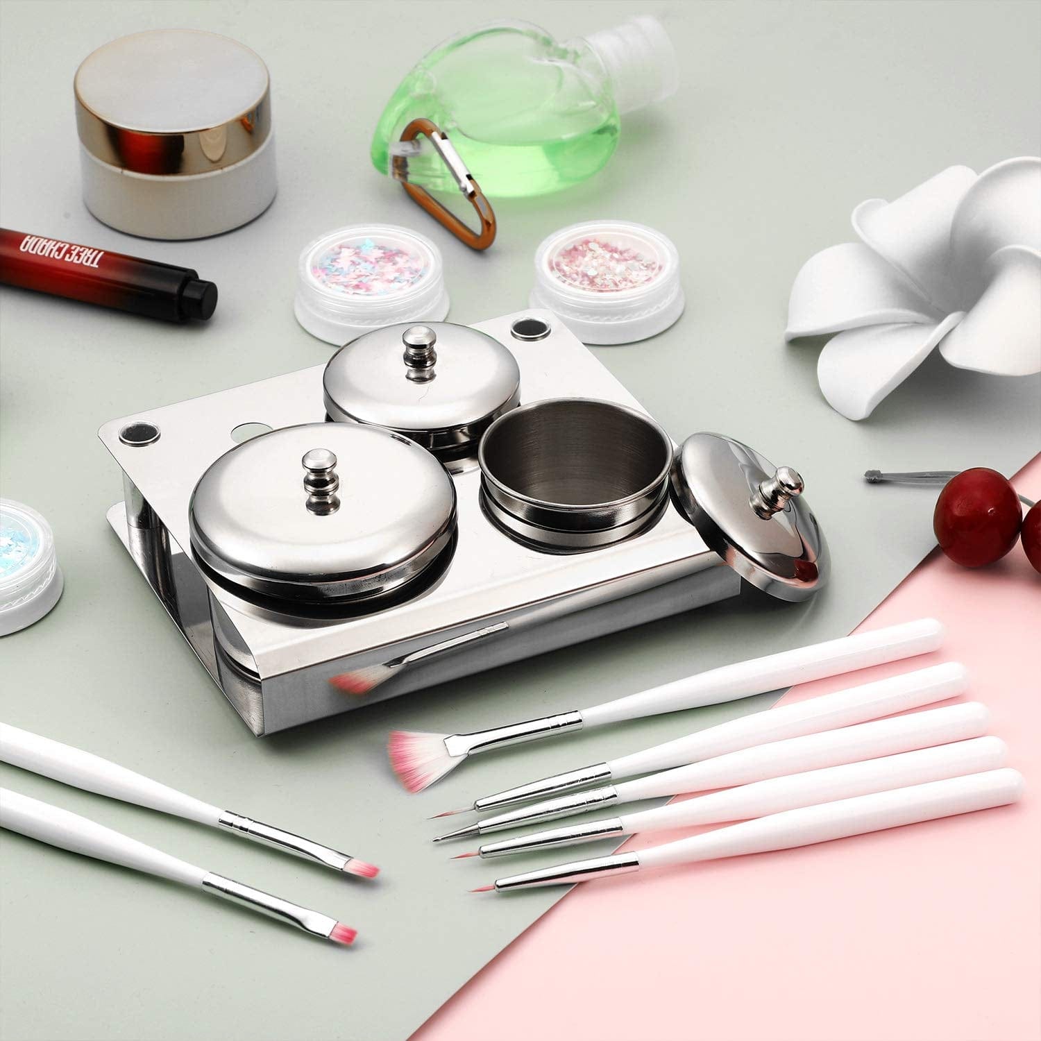 10 Pieces Acrylic Powder Holder, Includes 3 Pieces Stainless Steel Acrylic Liquid Cup Holder Nail Powder Container with Lid and 7 Pieces Nail Design Brushes Cosmetic Makeup Tools for DIY Nail Design Health & Beauty > Personal Care > Cosmetics > Cosmetic Tools > Nail Tools Maitys   