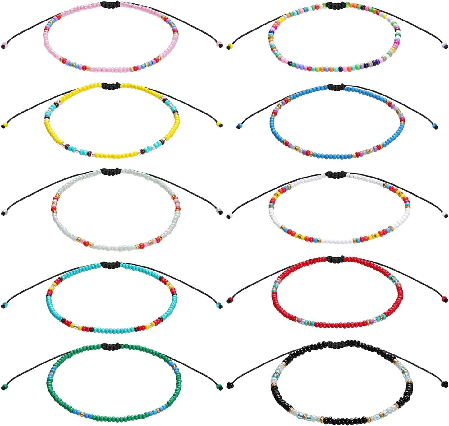10 Pieces Elastic Boho Anklet Colorful Beaded Ankle Bracelets for Women Summer Foot Accessories Apparel & Accessories > Jewelry > Anklets yeabwps   