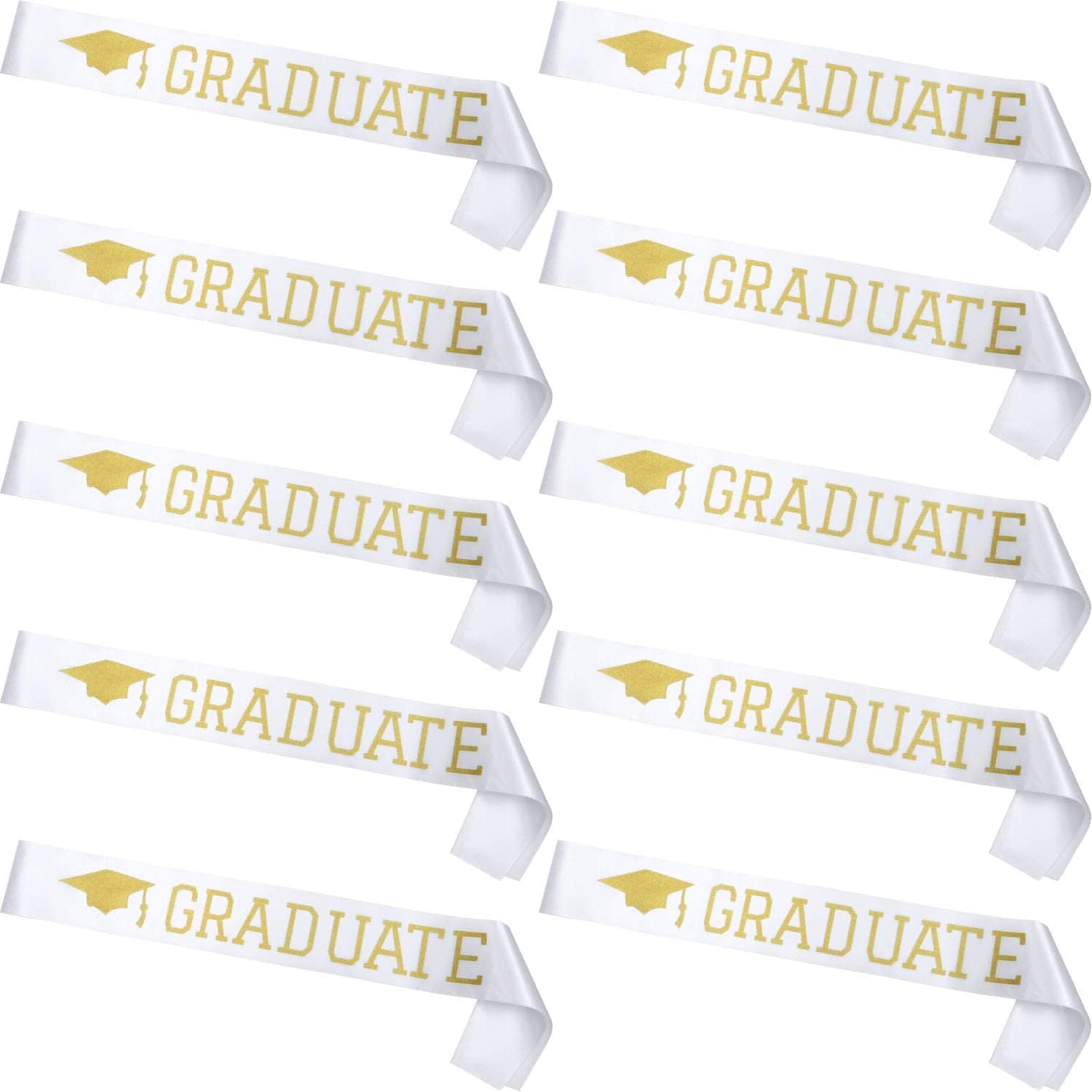 10 Pieces Graduate Sash Unisex Satin Sash for Graduation Party Supplies (White Gold) Apparel & Accessories > Clothing Accessories > Sashes Maxdot   