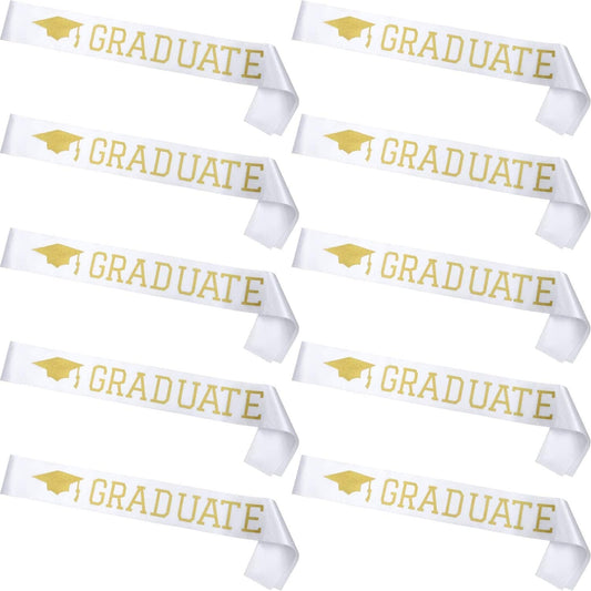10 Pieces Graduate Sash Unisex Satin Sash for Graduation Party Supplies (White Gold) Apparel & Accessories > Clothing Accessories > Sashes Maxdot   