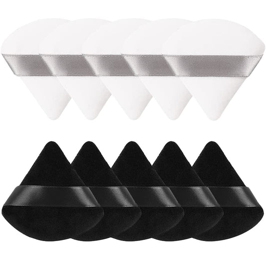 10 Pieces Pure Cotton Powder Puff Face Triangle Soft Makeup Puff for Loose Powder Soft Body Cosmetic Foundation Sponge Mineral Powder Wet Dry Makeup Tool with Strap - Black/White Health & Beauty > Personal Care > Cosmetics > Cosmetic Tools > Makeup Tools TULOBI 10pcs (Black+White)  